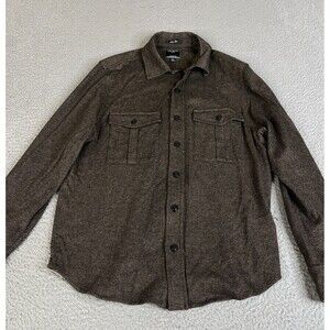 Todd Snyder Shirt Men Large Brown Black Button Long Sleeve Flap Pockets Stretch